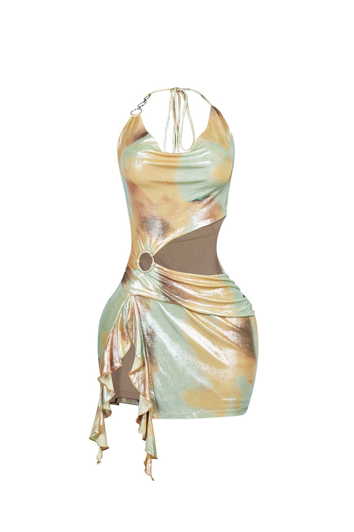Minimal Foil Mini Dress With O Ring