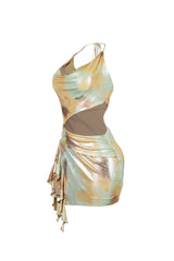 Minimal Foil Mini Dress With O Ring
