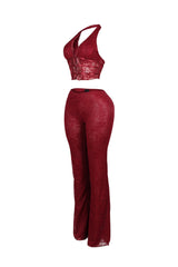 Backstage Lace Halter Top &amp; Pants SET