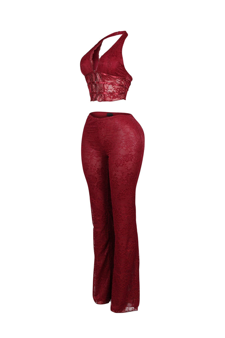 Backstage Lace Halter Top &amp; Pants SET