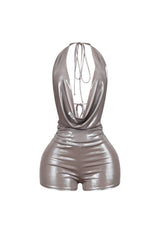 Backtie Foil Halter Slip Romper