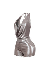 Backtie Foil Halter Slip Romper