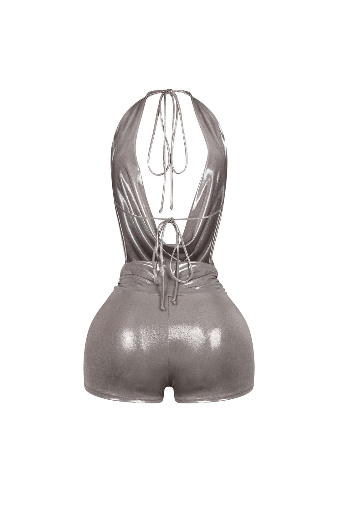 Backtie Foil Halter Slip Romper