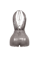 Backtie Foil Halter Slip Romper