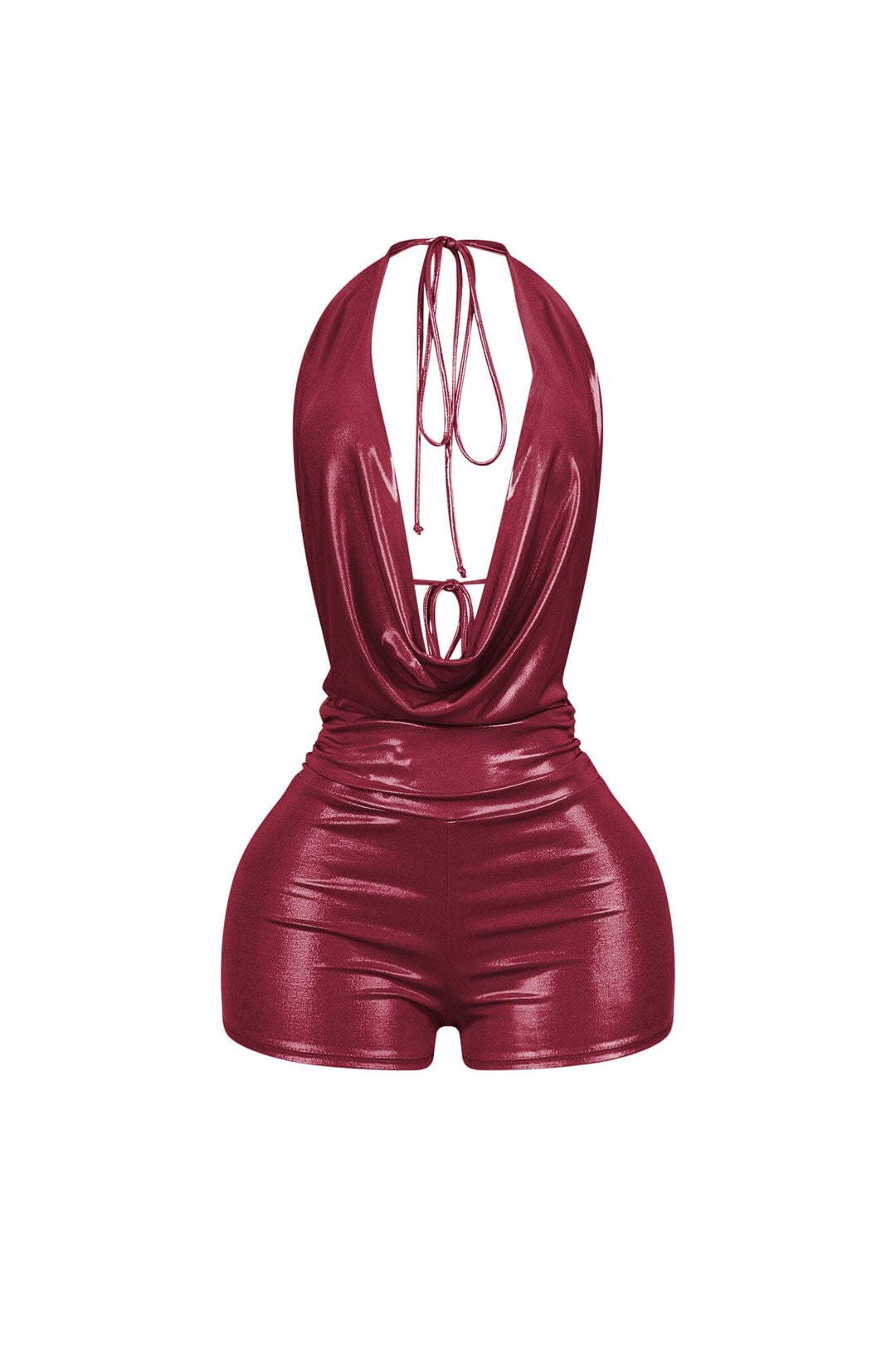 Backtie Foil Halter Slip Romper