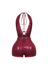 Backtie Foil Halter Slip Romper