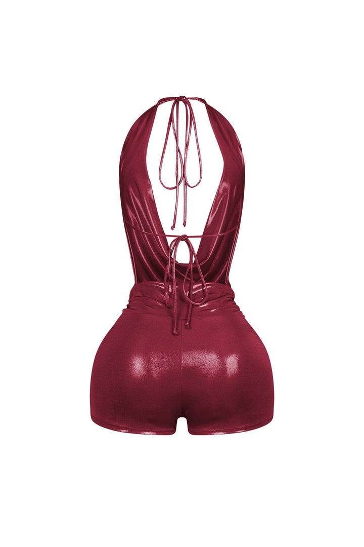 Backtie Foil Halter Slip Romper