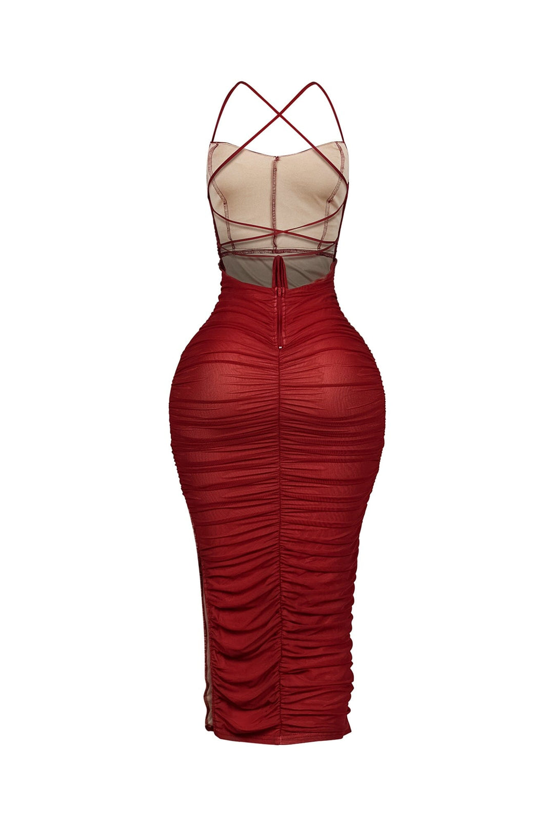 red midi ruched dress Red Ruched Drop Waist Thalia Midi Dress