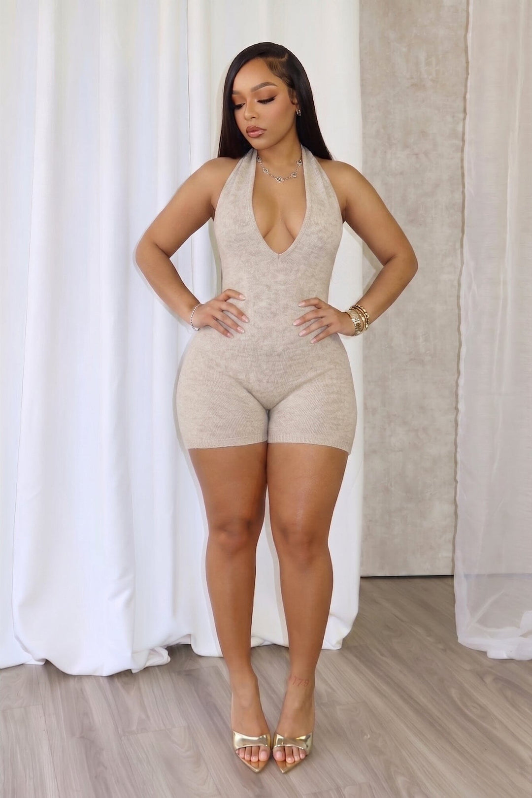 Heading Up Halter Ribbed Knit Romper