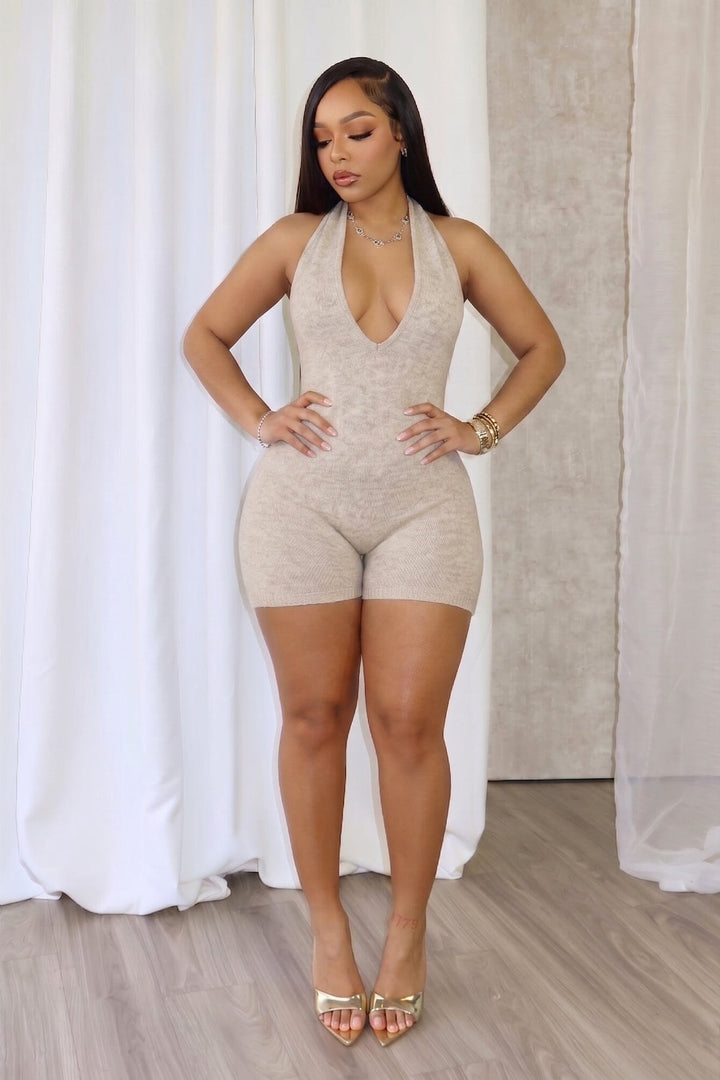 Heading Up Halter Ribbed Knit Romper