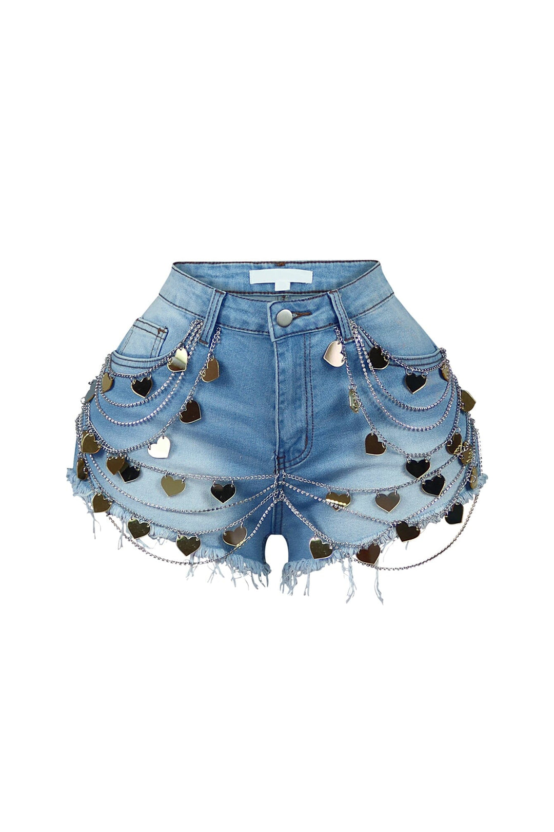 Stormi Heart &amp; Chain Draped Denim Shorts
