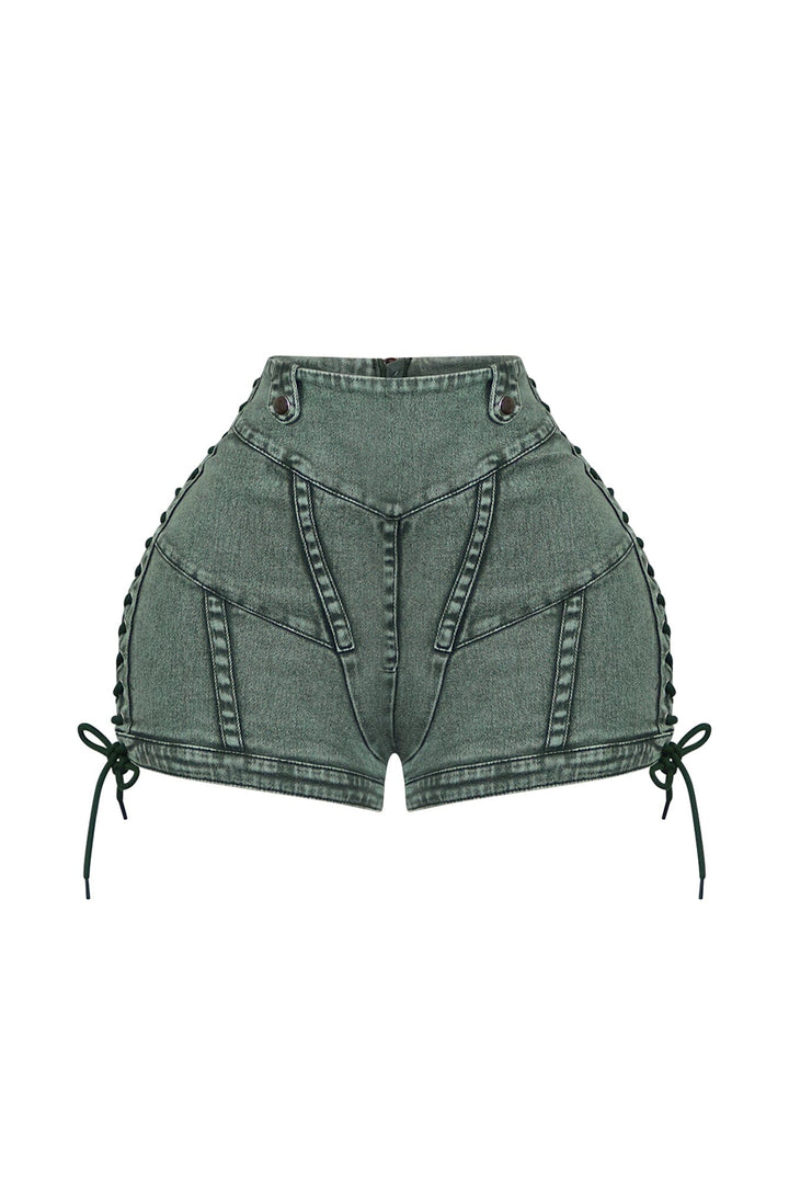 Keep Up Lace Up Denim Shorts