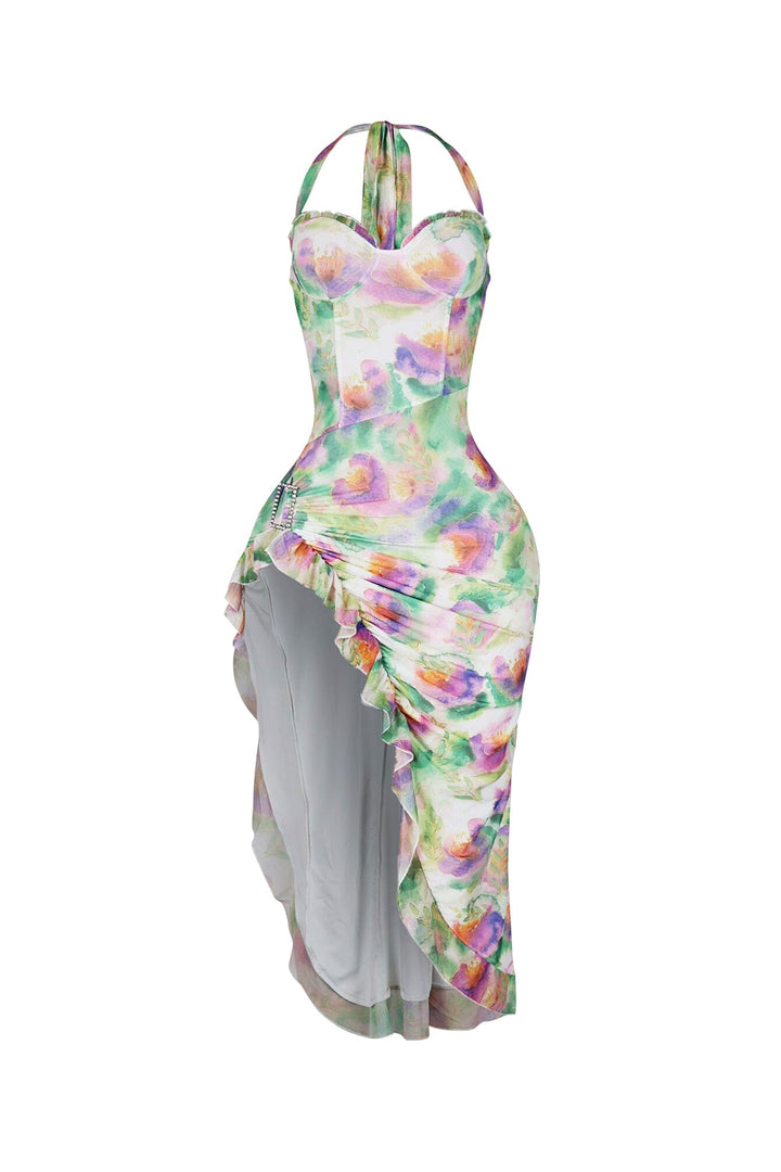 Pure Romance Mesh Ruffled Midi Dress
