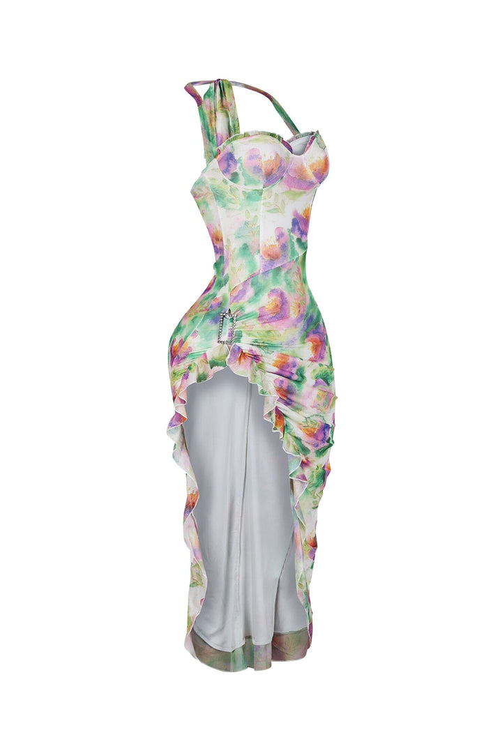 Pure Romance Mesh Ruffled Midi Dress