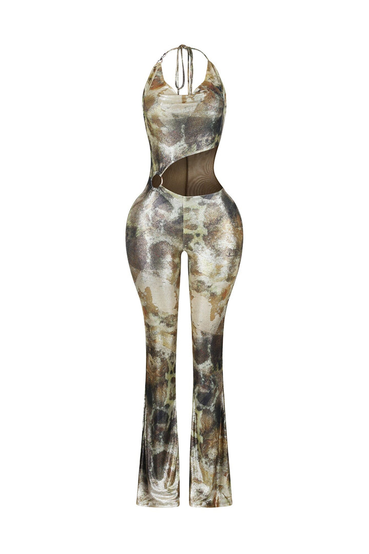 Shine Cutout Foil Halter Jumpsuit