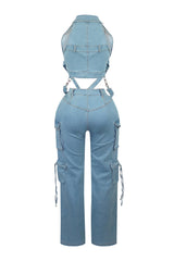 Get Goin Denim Cross Straps Vest &amp; Pants SET