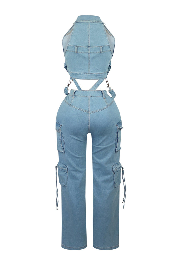 Get Goin Denim Cross Straps Vest &amp; Pants SET