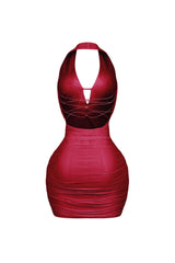 Opal Glow Lace Up Halter Mini Dress