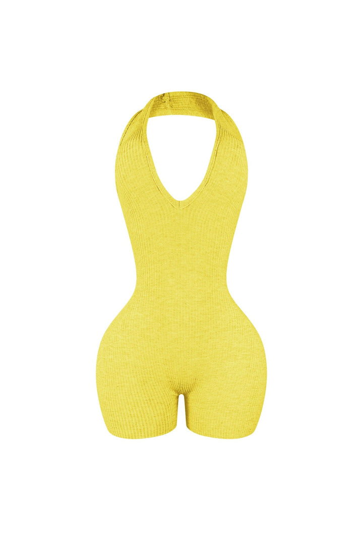 Heading Up Halter Ribbed Knit Romper