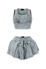 Tamia Mineral Washed Sleeveless Top &amp; Skirt SET