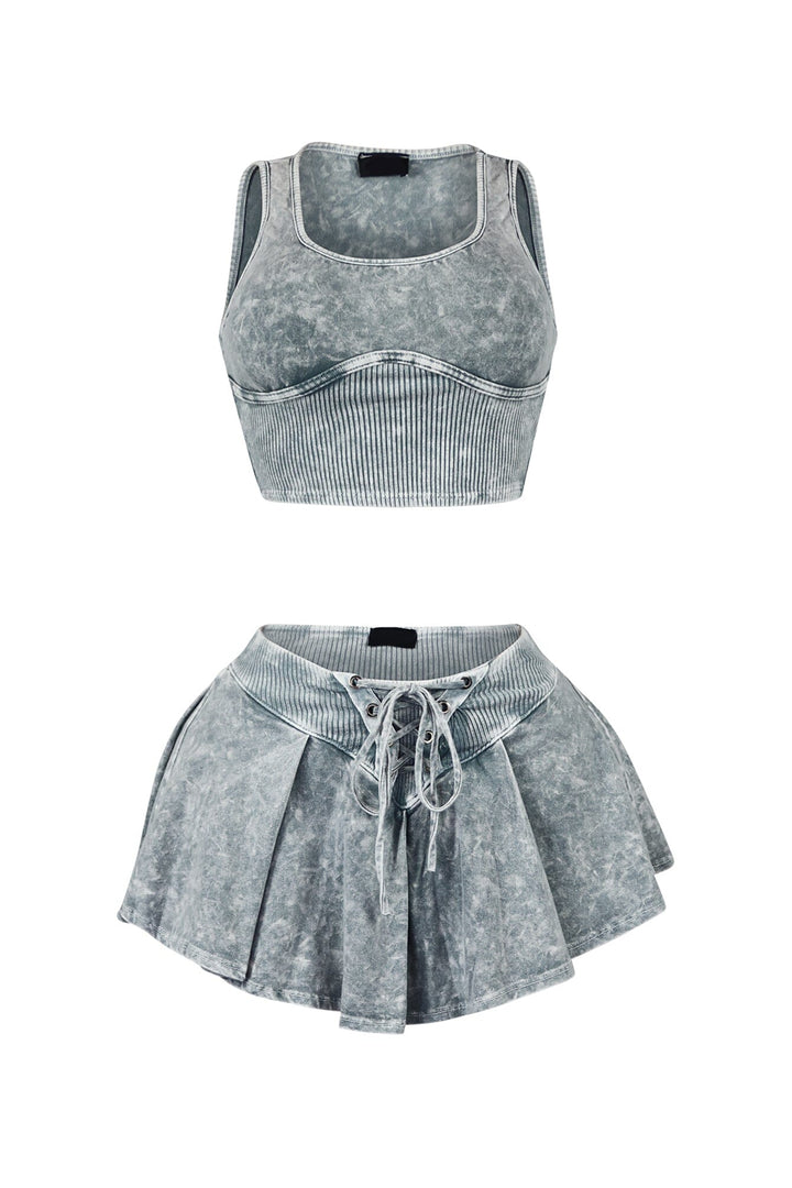 Tamia Mineral Washed Sleeveless Top &amp; Skirt SET