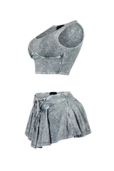 Tamia Mineral Washed Sleeveless Top &amp; Skirt SET