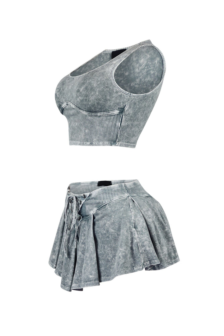Tamia Mineral Washed Sleeveless Top &amp; Skirt SET