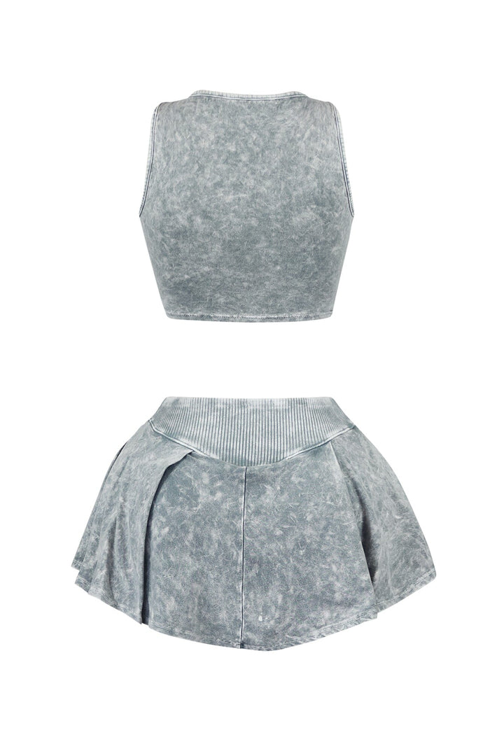 Tamia Mineral Washed Sleeveless Top &amp; Skirt SET