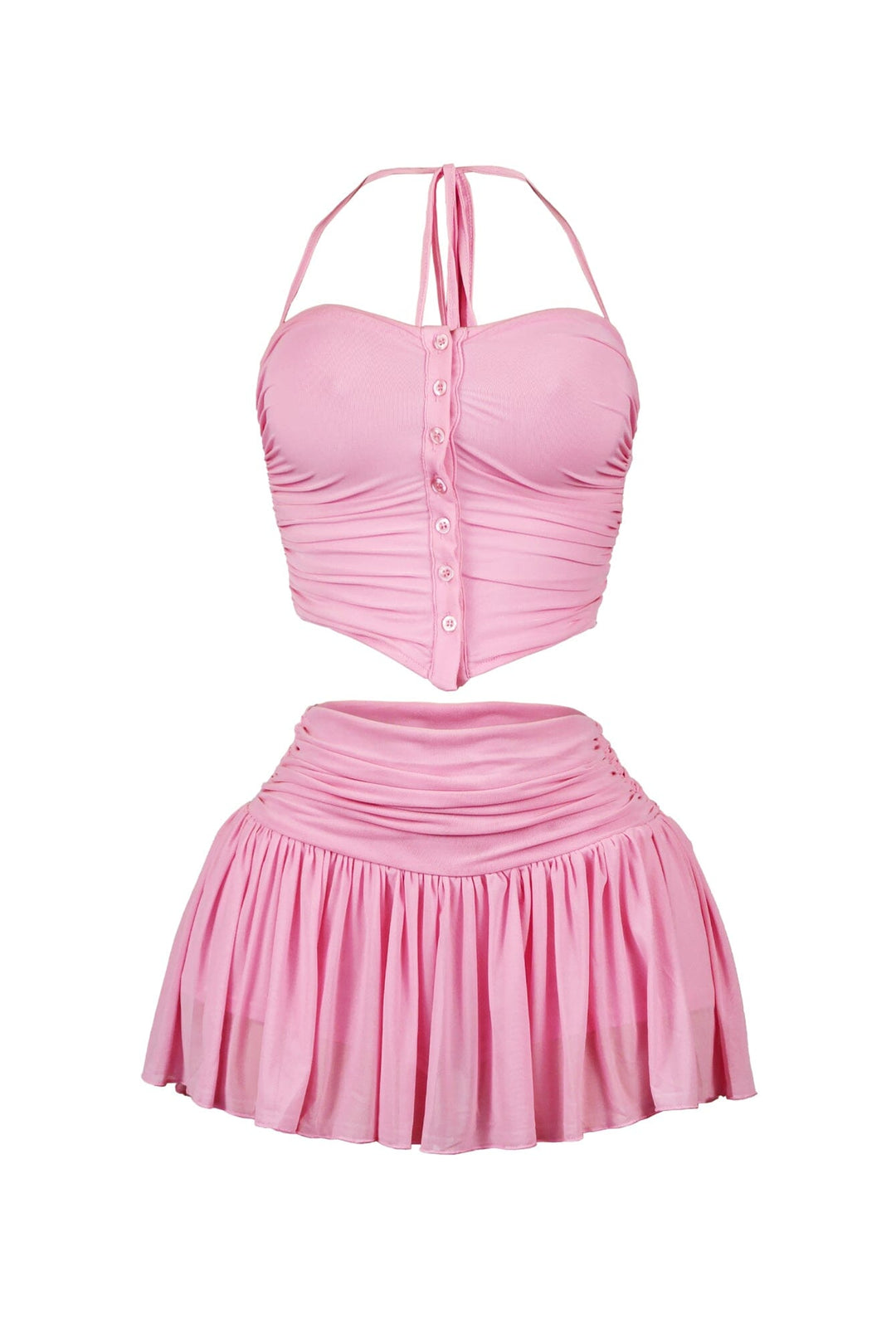 Stuck With U Mesh Ruched Top &amp; Skirt SET