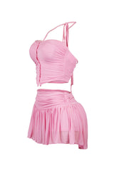 Stuck With U Mesh Ruched Top &amp; Skirt SET