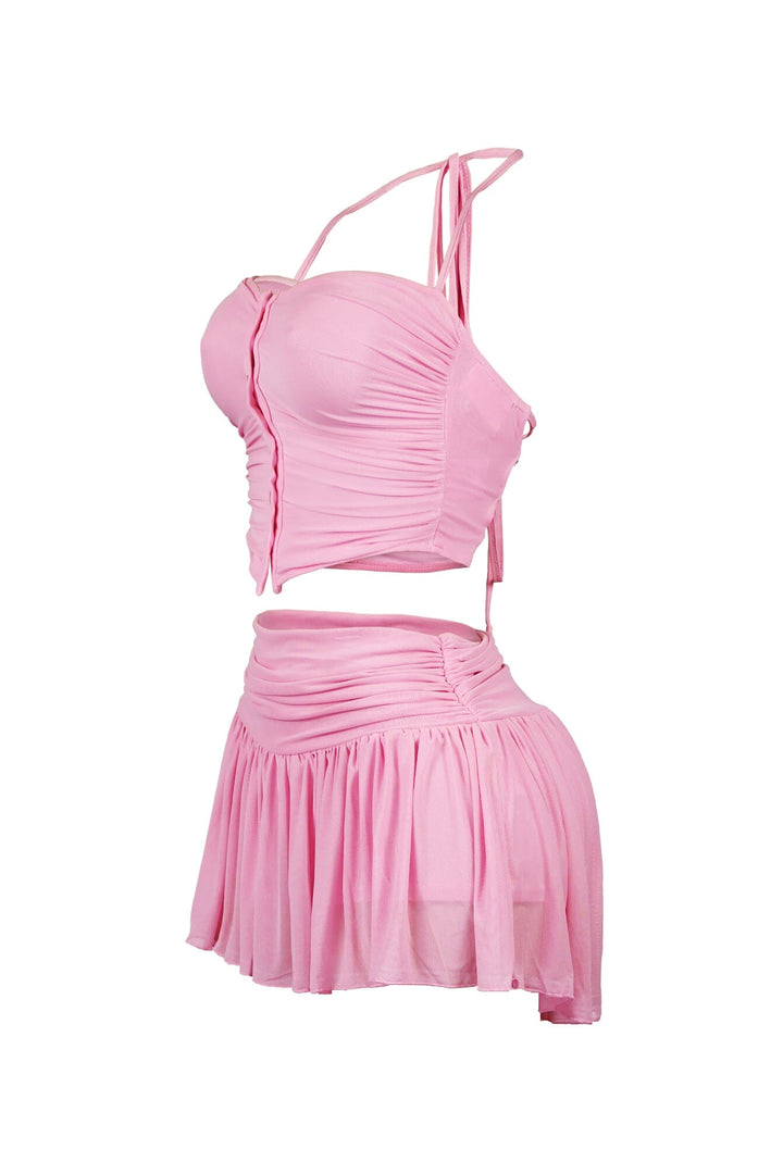 Stuck With U Mesh Ruched Top &amp; Skirt SET