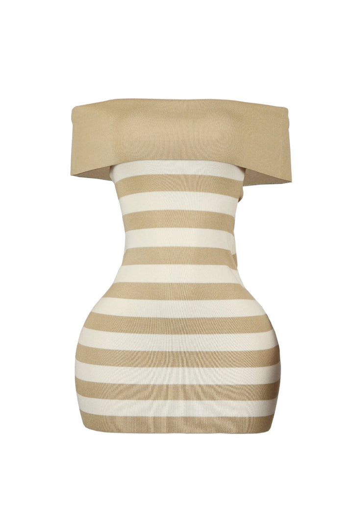 Lara Off Shoulder Sleeveless Striped Mini Dress