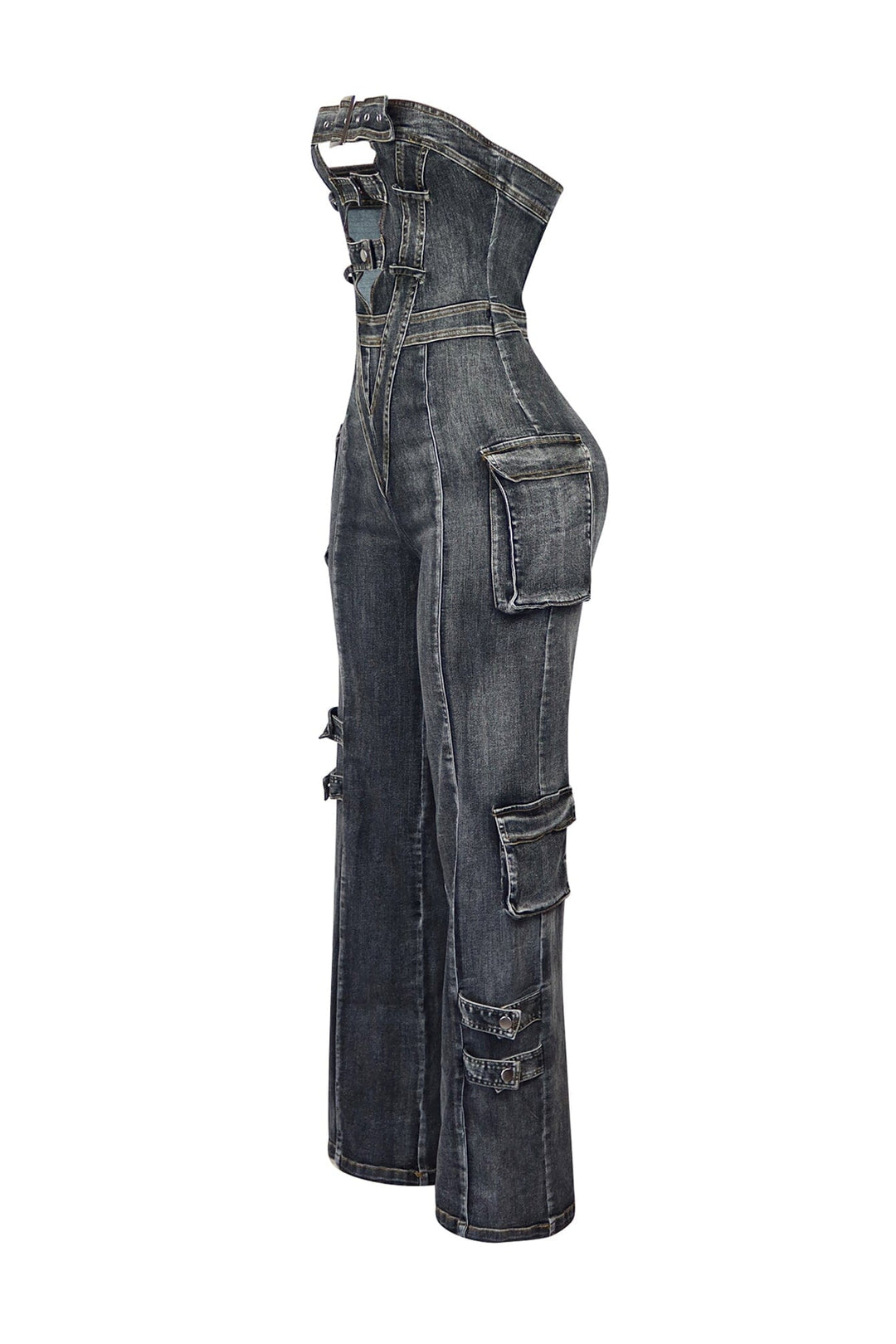 Ayla Washed Denim Cut Out Jumpsuit