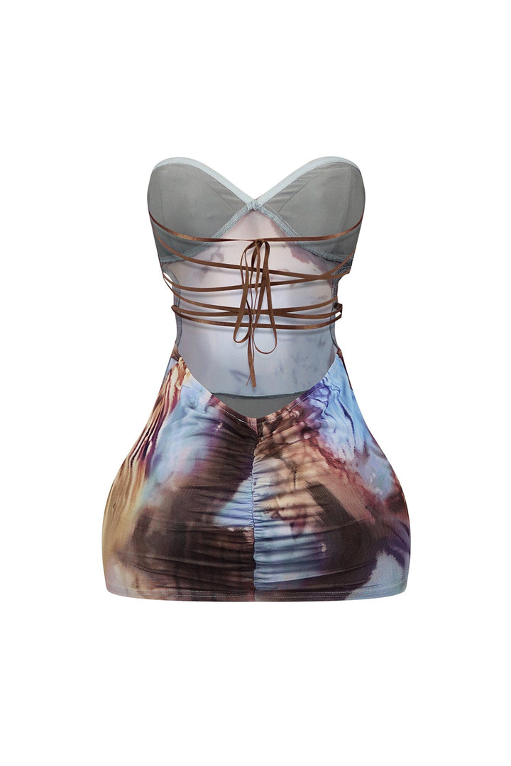Sweet Goodbye Print Mesh Micro Mini Dress