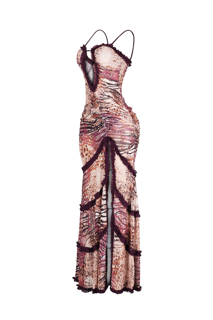 Cut To Flow Mesh Maxi Dress
