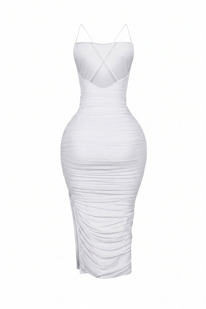 Alyssa Mesh Ruched Midi Dress