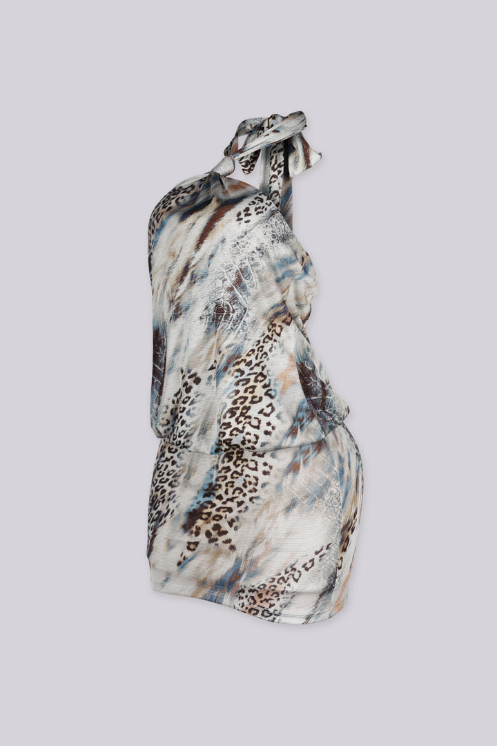 Kalahari Metallic Halter Mini Dress