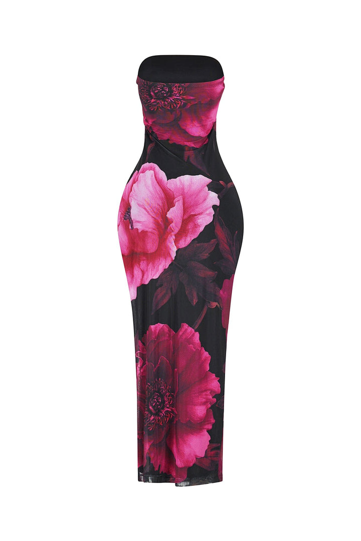 Miley Mesh Floral Tube Maxi Dress