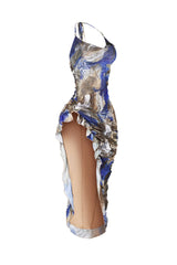 Sorrento Mesh Print Ruffle Midi Dress