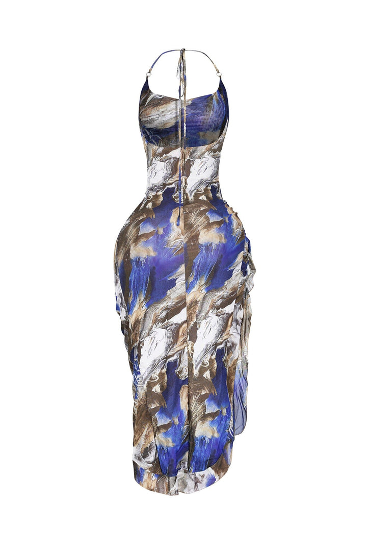 Sorrento Mesh Print Ruffle Midi Dress