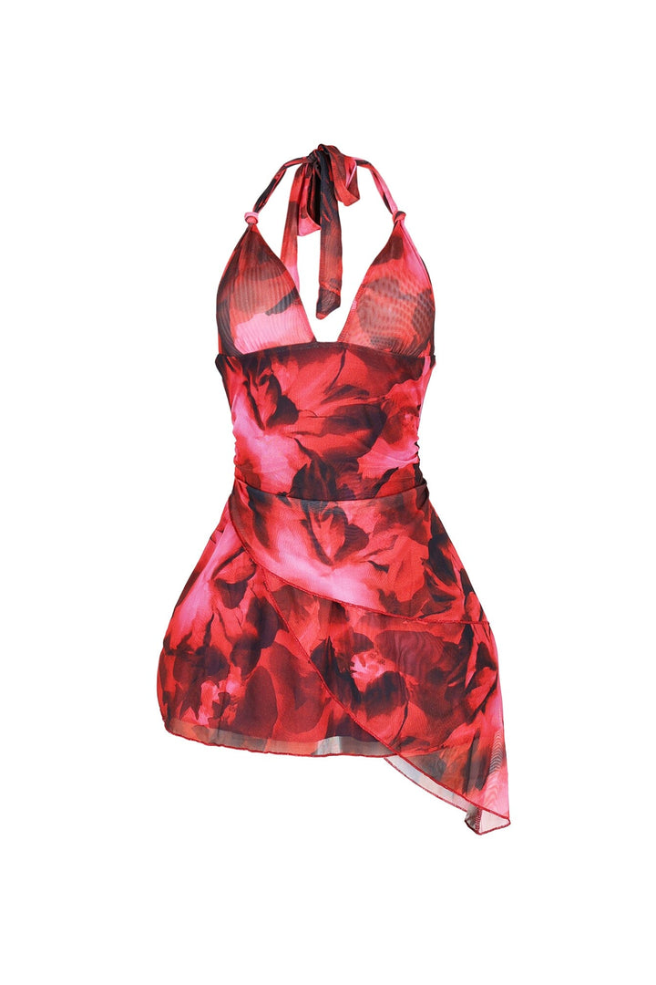 Bluewave Mesh Print Halter Mini Dress