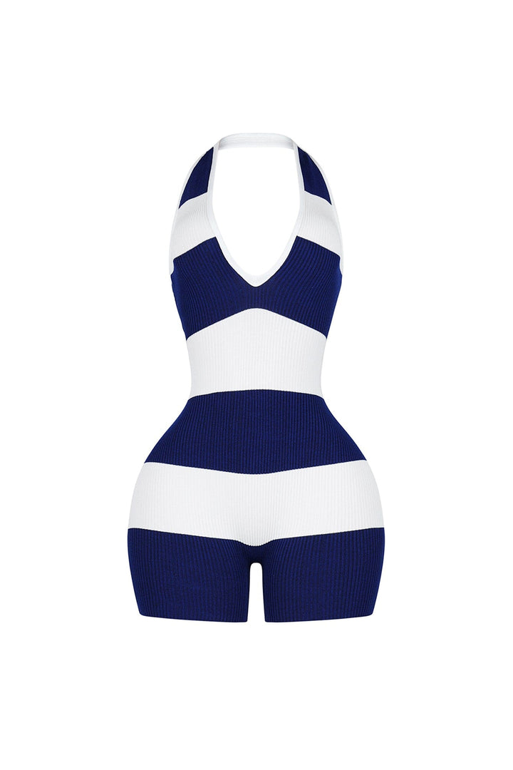 Solace Stripe Lace Up Romper