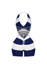 Solace Stripe Lace Up Romper