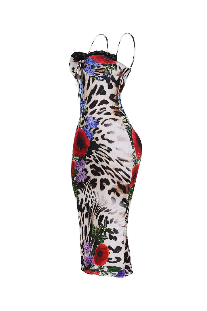 Kiran Leopard Flower Print Midi Dress