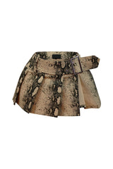Step Back Printed Belted Pleated Mini Skirt