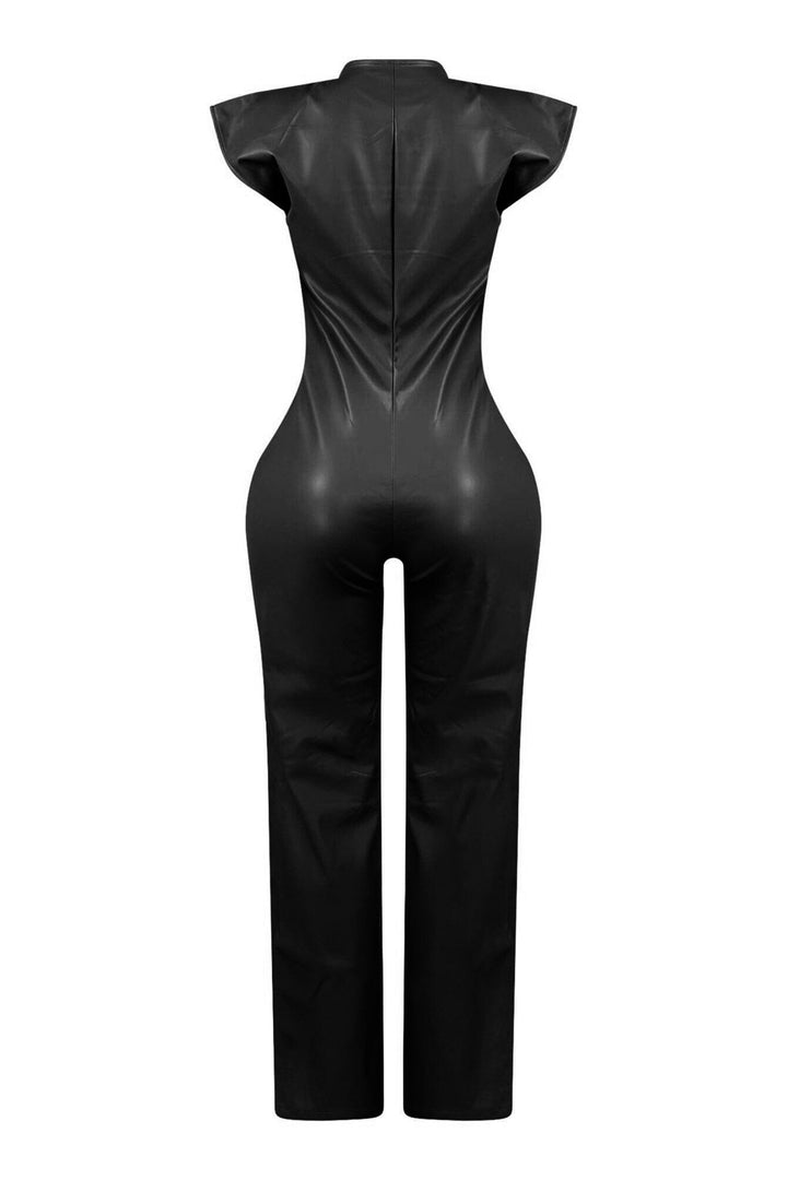 Kaiya PU Button Down Jumpsuit