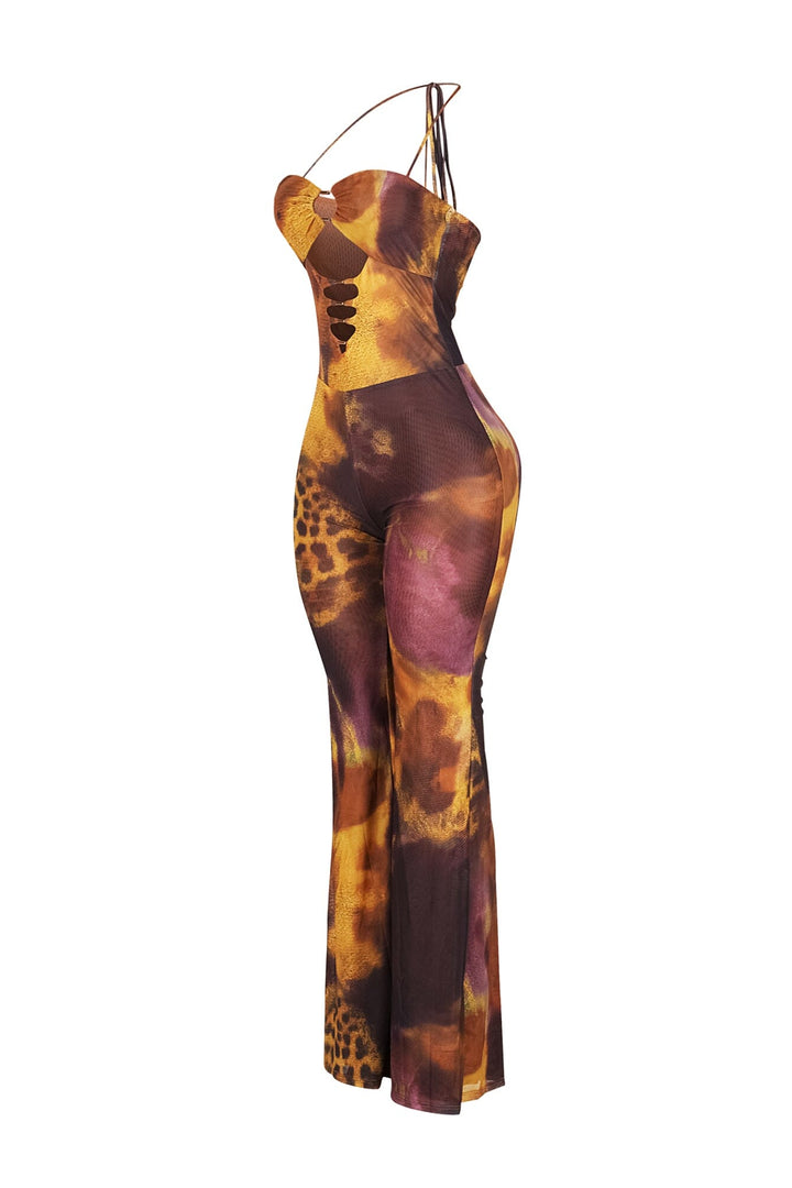 Volcanic Mesh Print Cut Out Jumpsuit