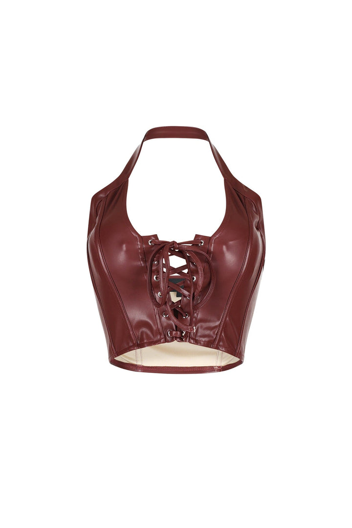 Off Roading Faux Leather Halter Top