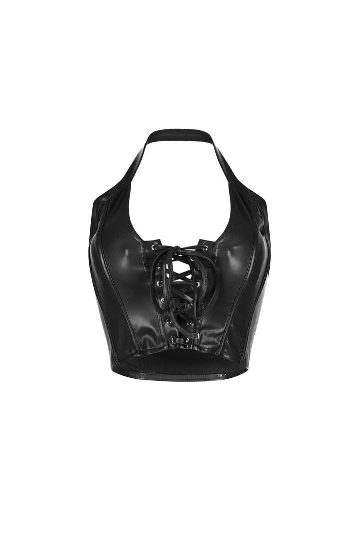 Off Roading Faux Leather Halter Top