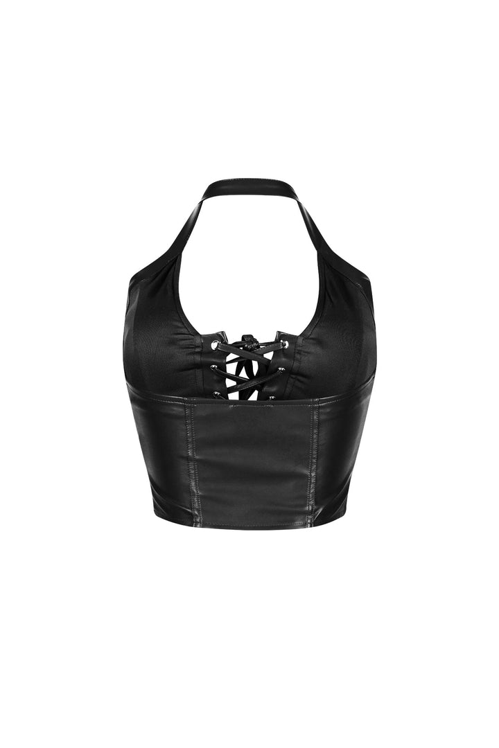 Off Roading Faux Leather Halter Top